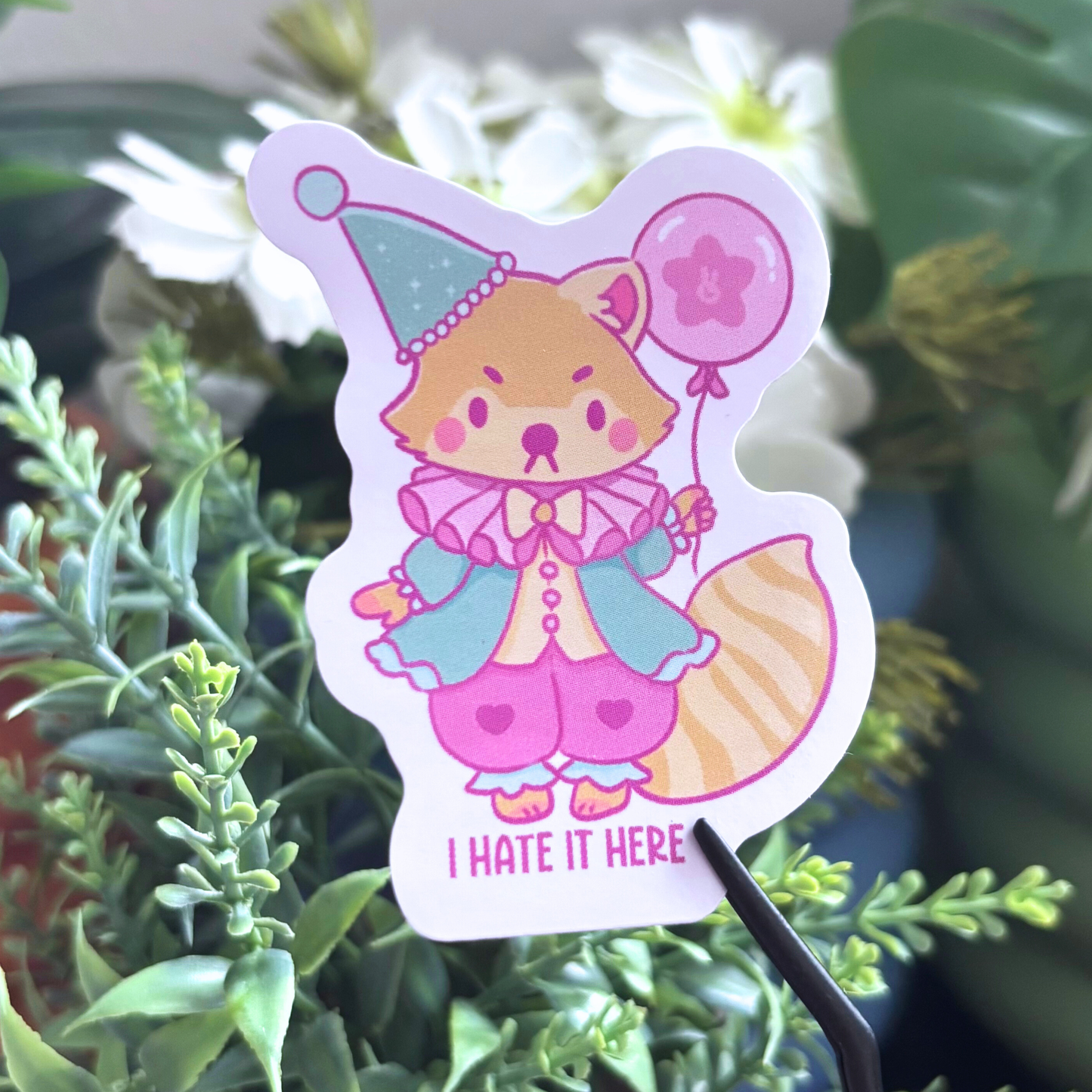 Grumpy Clown Raccoon Waterproof Vinyl Sticker | Cute Relatable Trash Panda Accessory