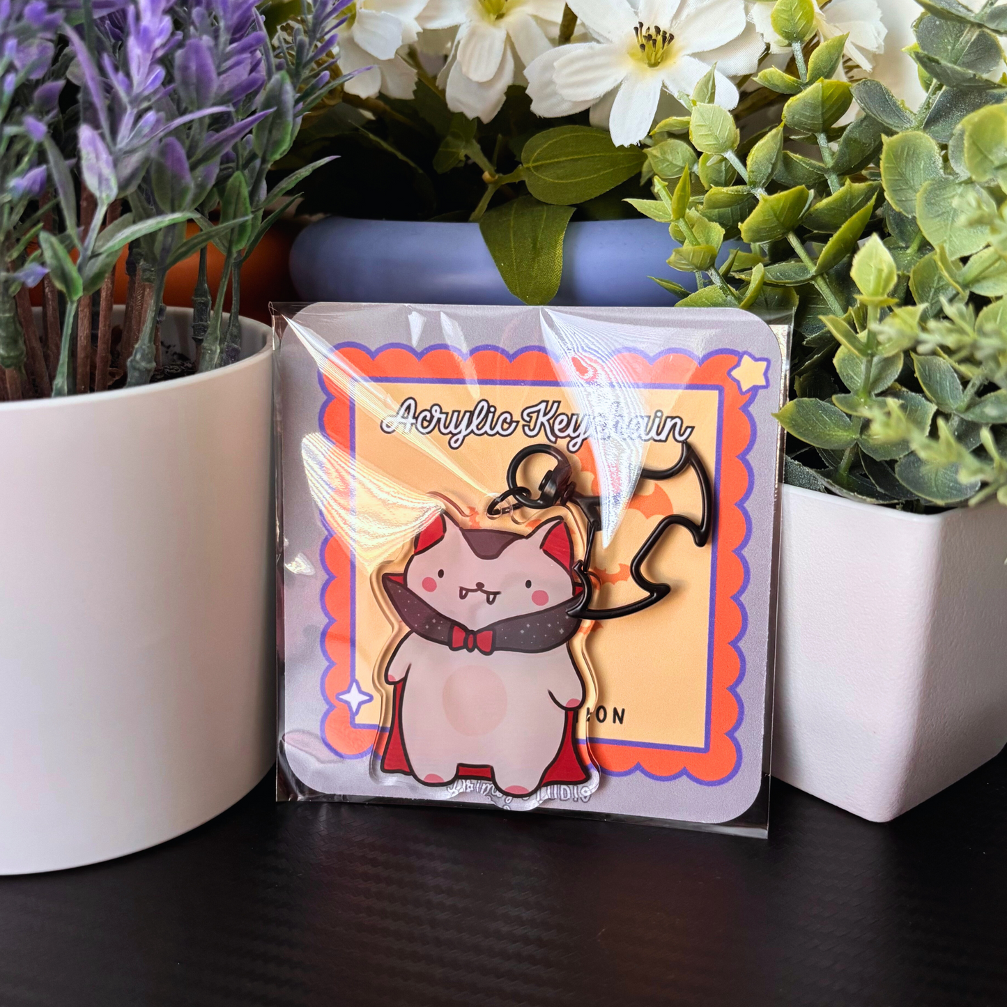Limited Edition Count Meowcula Acrylic Keychain | Bat Clasp Accessory | Halloween Vampire Gift