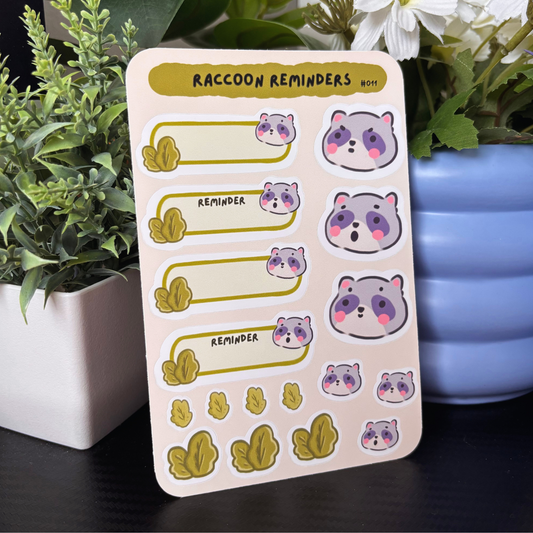 Raccoon Reminders Sticker Sheet #011 | Cute Planner Stickers for Notes & To-Do Lists