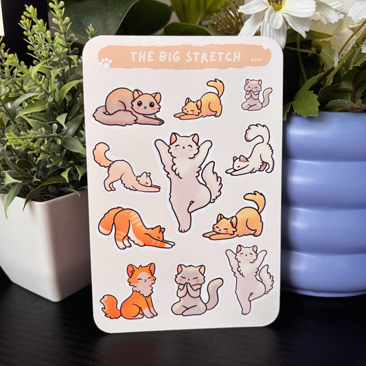 The Big Stretch Sticker Sheet #004 | Cats Doing Yoga Fun Silly Planner and Journal Stickers