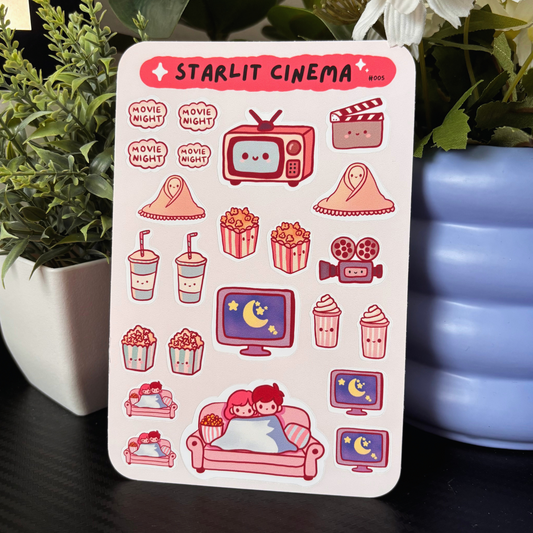 Starlit Cinema Sticker Sheet #05 | Cute Movie Night Themed Stickers For Planner or Journal | Gifts for Movie Cinema Lovers
