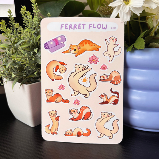 Ferret Flow Sticker Sheet #07 | Cute Critters Stretching Yoga | Planner and Journal Accessory