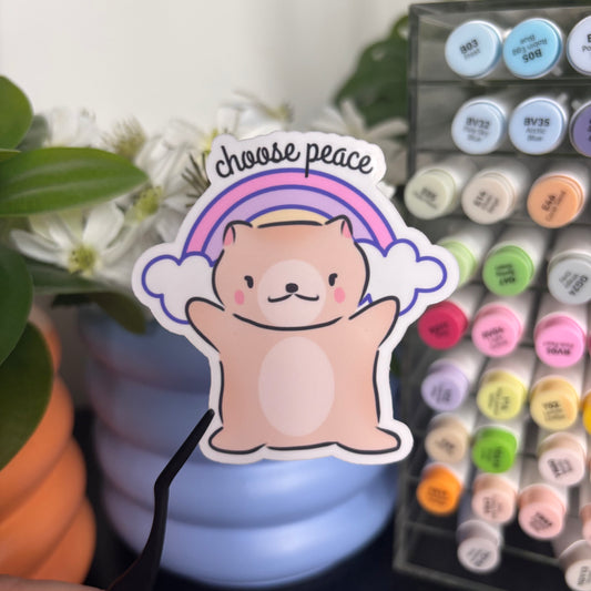 Choose Peace Cute Critter Vinyl Sticker | Laminated Waterproof Decal Transparent Background