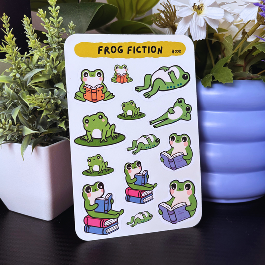 Frog Fiction Sticker Sheet #08 | Silly Frogs Reading and Lounging | Bookworm Gifts