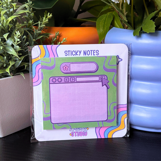 Y2K Inspired Purple and Green Sticky Notes 3x3 inch | 50 sheets | Old Computer Retro Wavy Stationery