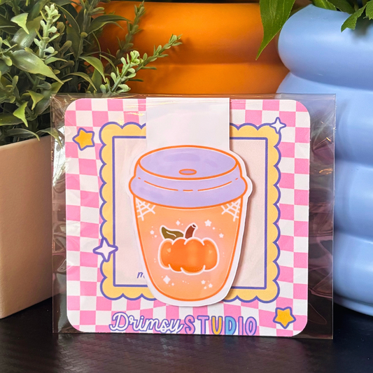 Pumpkin Fall Latte Magnetic Bookmark | Cute Autumn Gifts for Readers and Bookworms