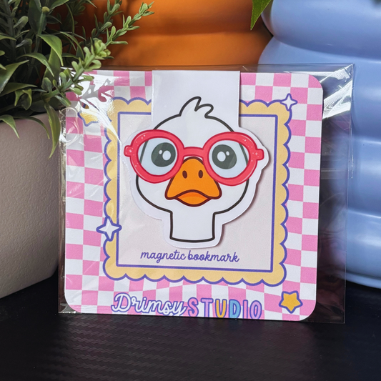 Goose With Pink Glasses Magnetic Bookmark | Silly Reader Gift for Bookworms