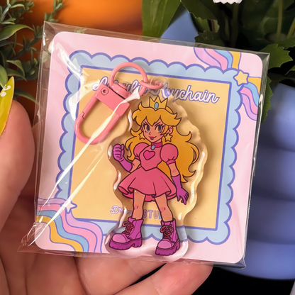 Fighter Princess Acrylic Glittery Keychain | Epoxy With Pastel Pink Clasp Accessory