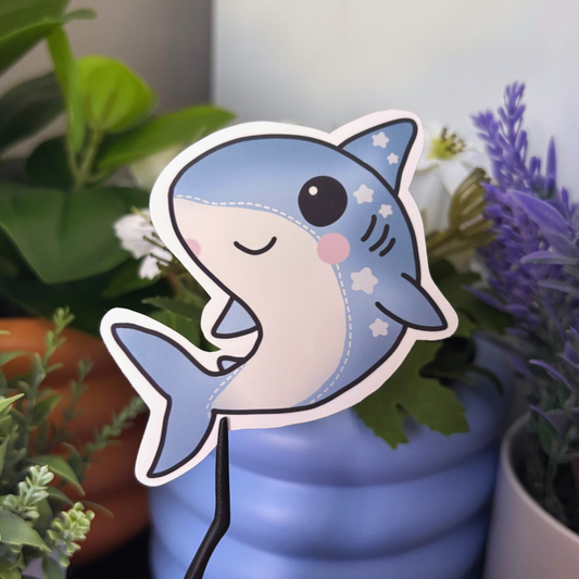 Starry Plush Shark Vinyl Sticker | Kawaii Ocean Planner and Journal Accessory