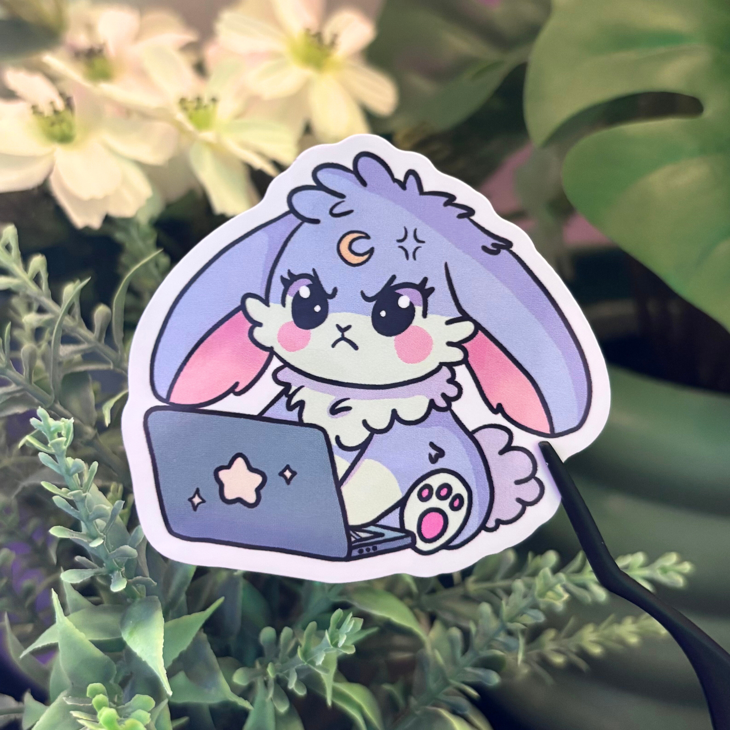 Overworked Bunny Laptop Waterproof Vinyl Sticker | Kawaii Funny Planner Accessories