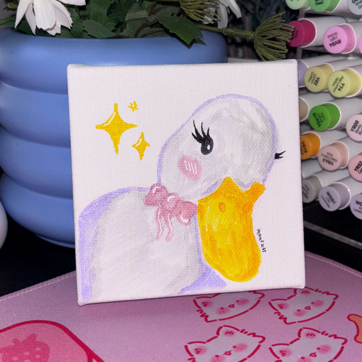 Original Painting "Quackette" | Coquette Duck With Eyelashes Marker and Pencil Drawing | 4x4 Canvas Acrylic Primed