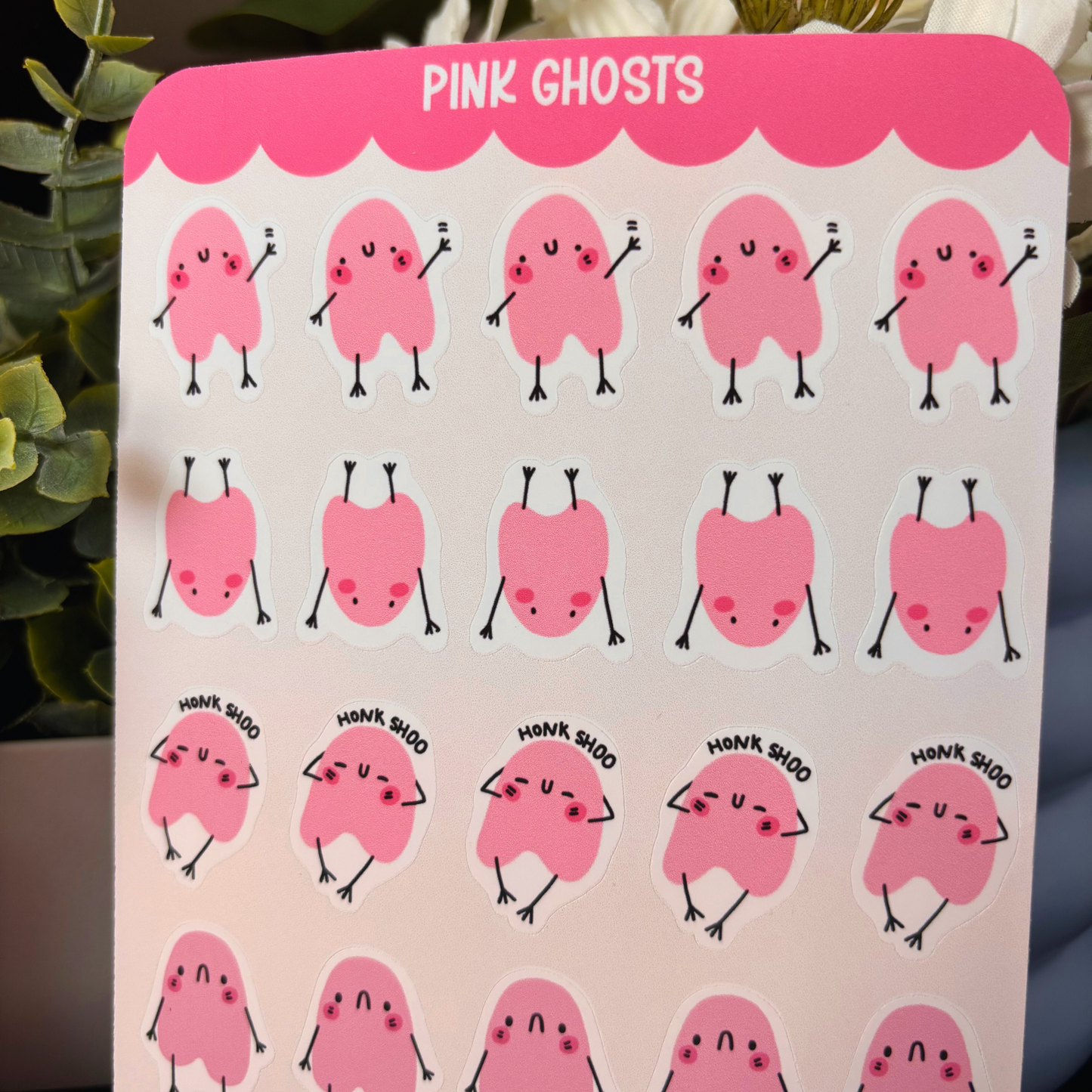 Pink Ghosts Sticker Sheet | Cute Kawaii Halloween Pastel Spread for Journaling and Planner