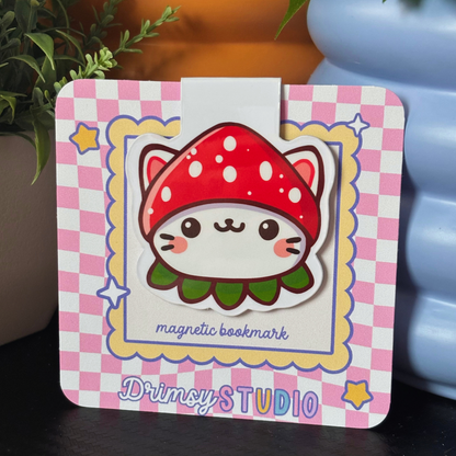Cat Strawberry Hat Magnetic Bookmark | Cute Reader Bookworm Gift