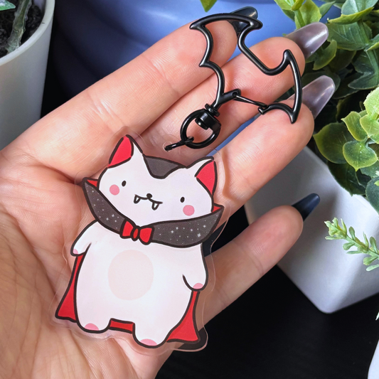 Limited Edition Count Meowcula Acrylic Keychain | Bat Clasp Accessory | Halloween Vampire Gift