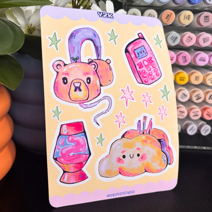 Y2K Inspired Sticker Sheet Sketchbook Art | Hand Drawn Decor For Journaling and Planner