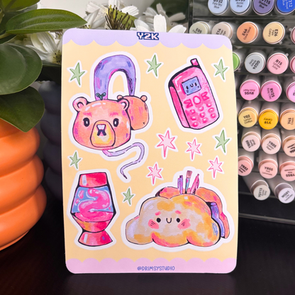 Y2K Inspired Sticker Sheet Sketchbook Art | Hand Drawn Decor For Journaling and Planner
