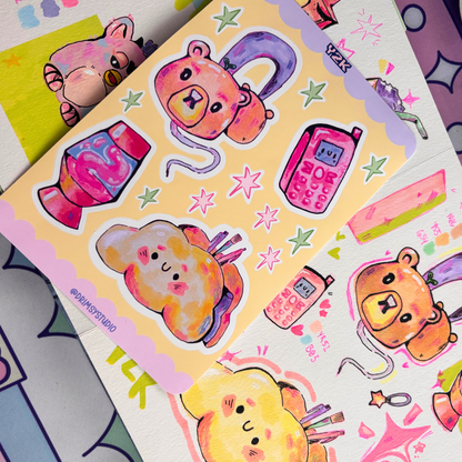Y2K Inspired Sticker Sheet Sketchbook Art | Hand Drawn Decor For Journaling and Planner