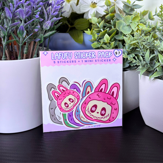 Lafufu Vinyl Sticker Bundle | Kawaii Silly Pack of Vinyl Stickers | 6 Sticker Pack