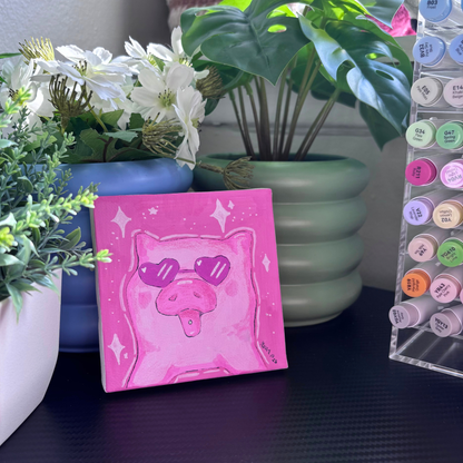 Original Painting "Pierced Pig" | Silly Pig with a Tongue Piercing and Sunglasses | 4x4 Canvas Acrylic Primed